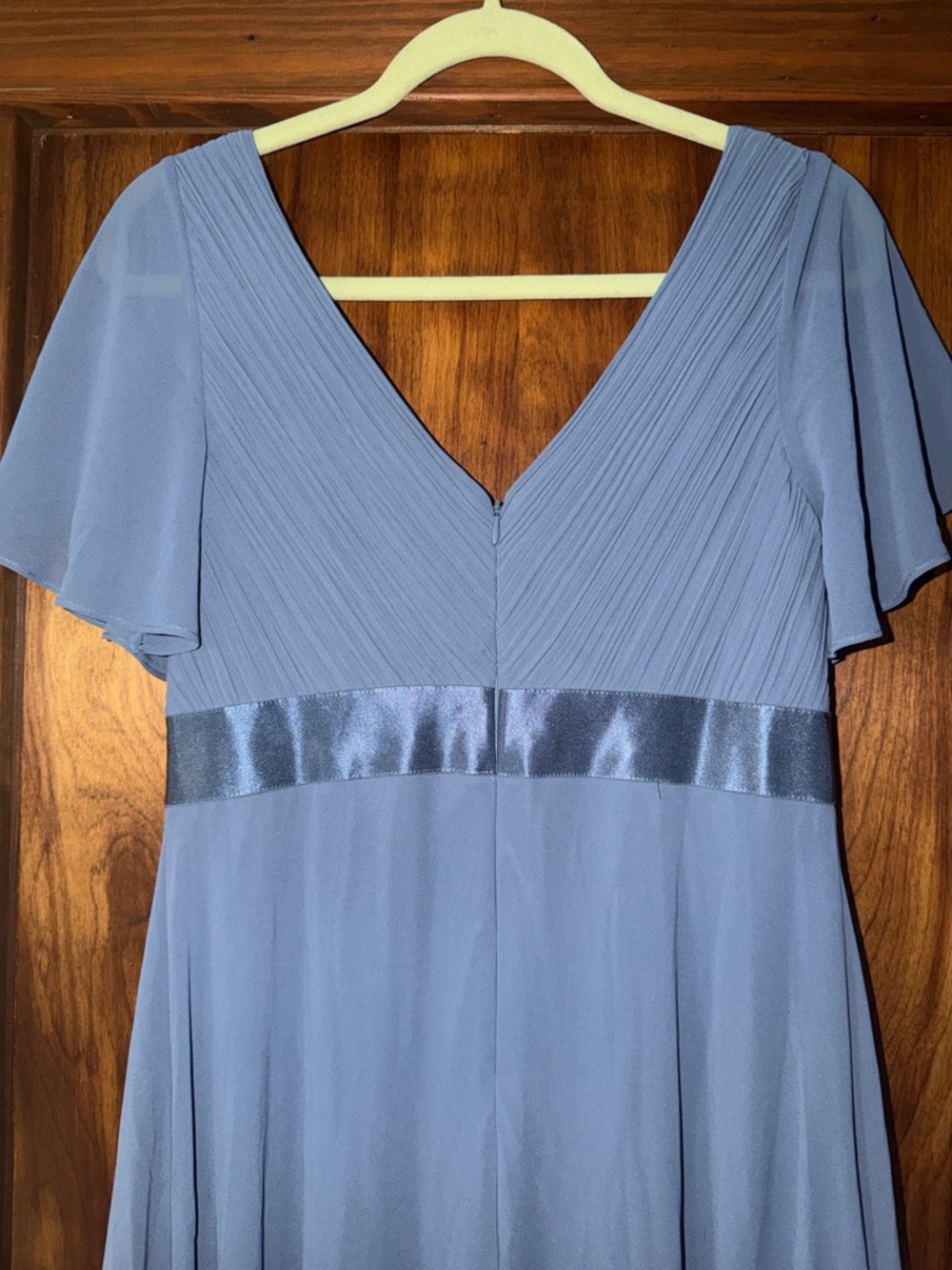 Ever Pretty Dusty Blue V-Neck Flutter Sleeve Maxi Gown Mother of the Bride XL-12 - Picture 6 of 9